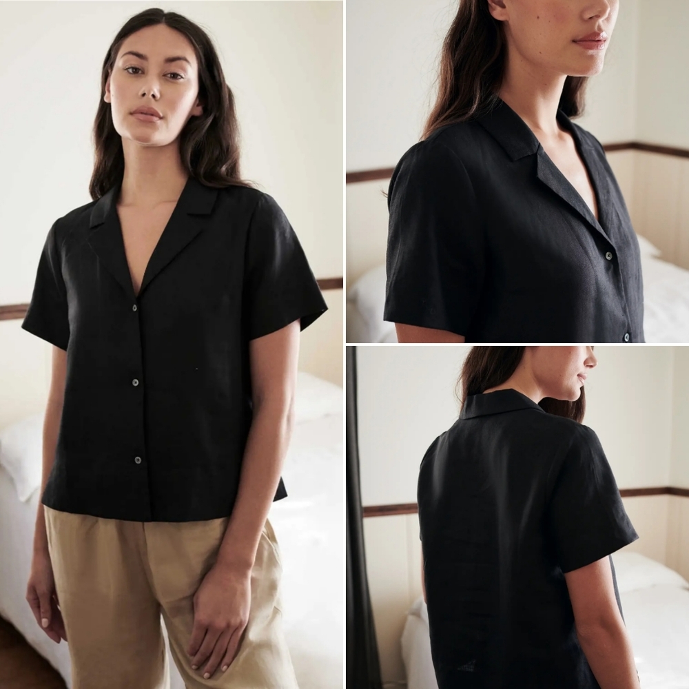 Quince - Black Linen Short Sleeve Shirt - S